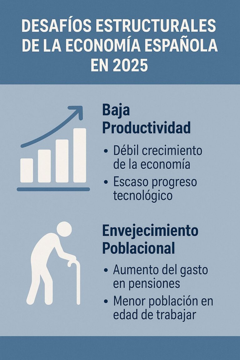 Infografía sobre desafíos estructurales economía española en 2025